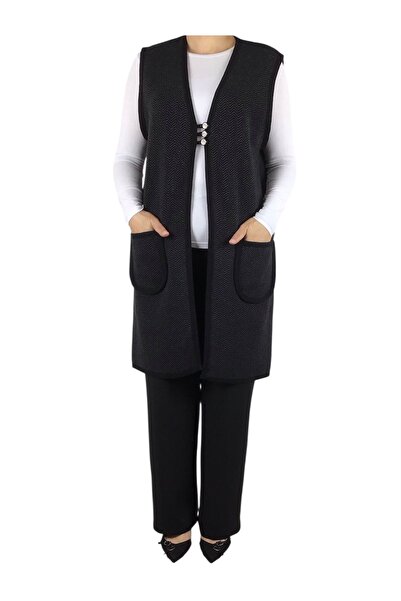ECE GİYİM Women's Patterned Three Button Thick Winter Vest