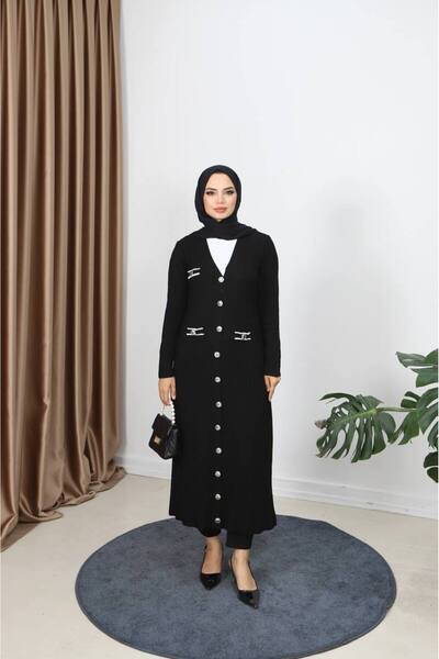 STYLENEST Women's Mercerized Button Detailed Long Sleeve Oversize Knitwear Cardigan