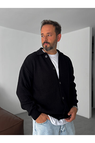 BYBASICMAN Black Buttoned Oversize Knit Cardigan Df-002