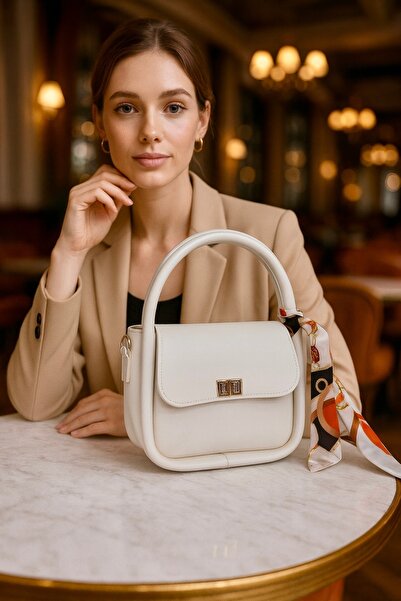 ESTUTE Lüks Gold Detaylı Şal Aksesuarlı Omuz & Çapraz Çanta