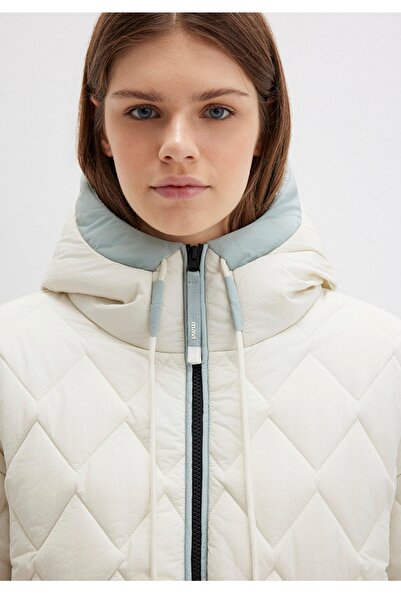 Mavi kapüşonlu Kapitone loose fit (rahat kesim) ceket