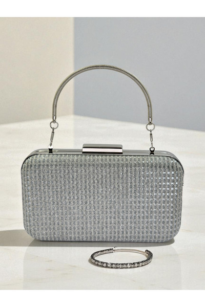 Wedding Fashion Silver Gray Lame Color Glitter Wire Wrapping Women's Evening Dress Bag Wedding Engagement Graduation