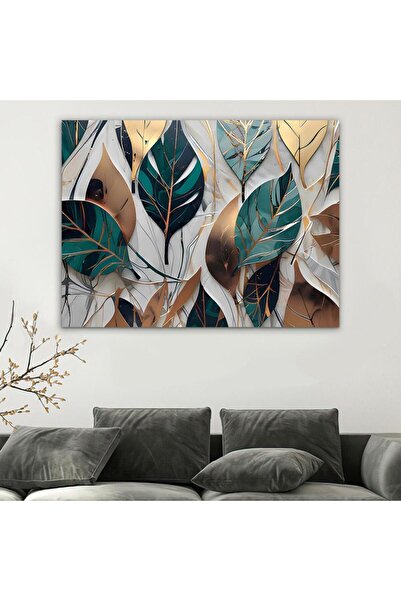 SND Leaf Canvas Wall Art, Hidden Wooden Frame, 80x120 cm