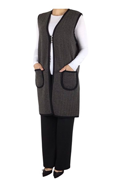 ECE GİYİM Women's Patterned Three Button Thick Winter Vest