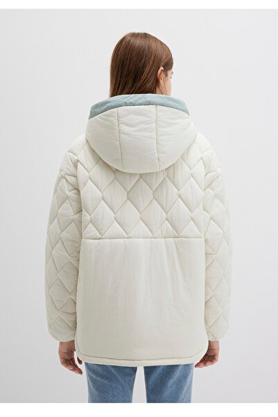 Mavi kapüşonlu Kapitone loose fit (rahat kesim) ceket