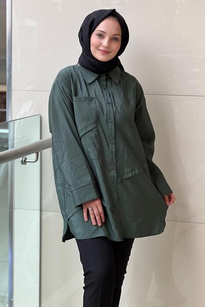 Ceremony Front Buttoned Long Shirt with Pocket Detail