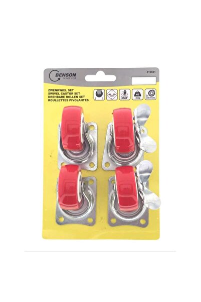Benson Set of 4 red 50 mm swivel casters including 2 with full lock and 2 wit...