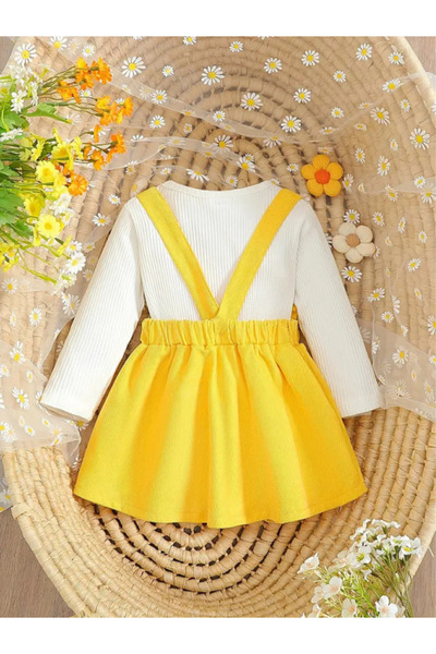 darko Arı Desenli Sarı Kız Çocuk Elbise Arılı Sarı Siyah Kadifeli Elbise Kız Bebek Arı Maya Elbise