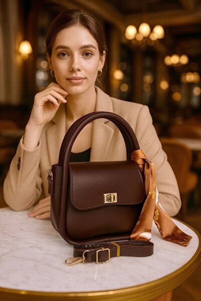 ESTUTE Lüks Gold Detaylı Şal Aksesuarlı Omuz & Çapraz Çanta