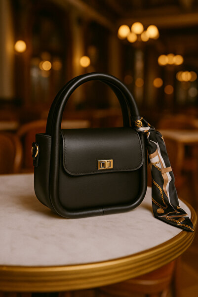 ESTUTE Lüks Gold Detaylı Şal Aksesuarlı Omuz & Çapraz Çanta