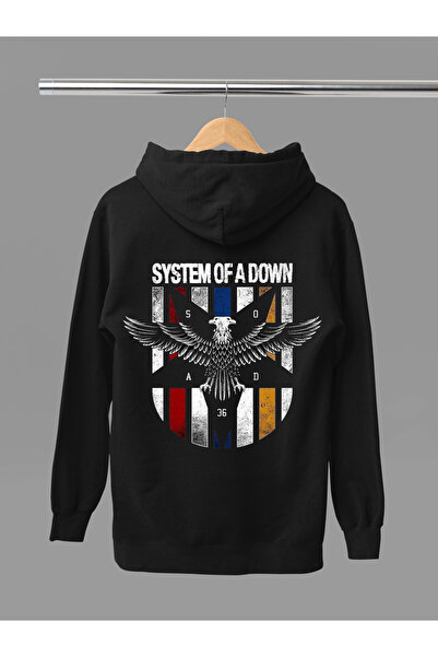 MAGORS System of a down Printed Cotton Long Sleeve Ribbed 3-Ply Hooded Rock Sweatshirt