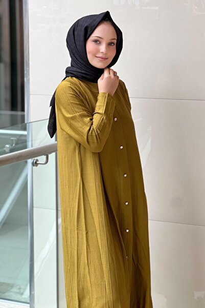 Mahal Crochet Knitwear Ribbed Detailed Max Length Knitwear Rayon Cardigan