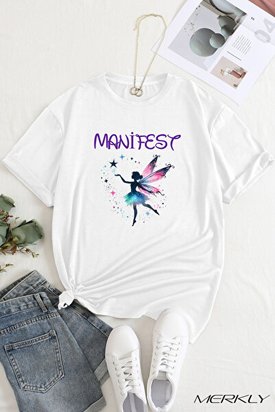 barsdepo Tricou cu imprimeu Manifest, tricou alb oversize unisex pentru copii...