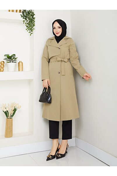 Vibeys Collection Women's Lycra Linen Fabric Trench Coat