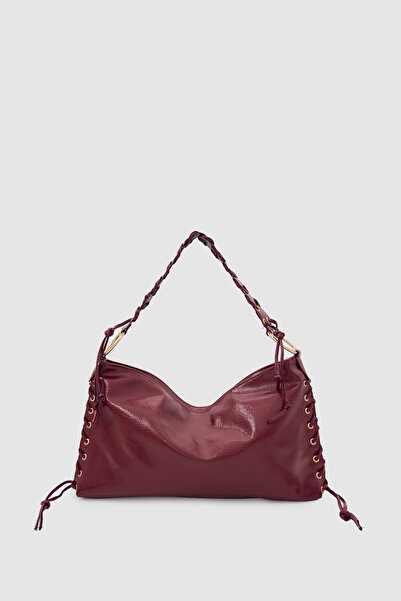 Wuclo Rosua Tassel and Lace Detailed Ringed Hobo Shoulder Bag Burgundy