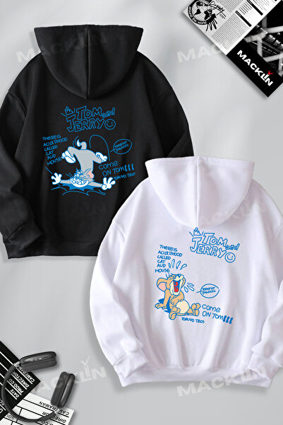 darkopia Dear Couple Combination Tom and Jerry Come on Back Printed Design Hooded Sweatshirt 2-Piece Set