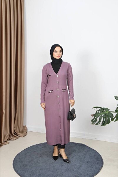 STYLENEST Women's Mercerized Button Detailed Long Sleeve Oversize Knitwear Cardigan