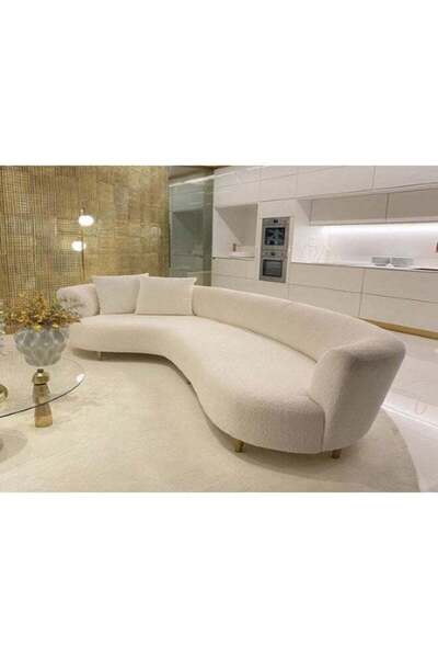 soufa dibaj Homezmarta Four-Seater Sofa - Swedish Wood and Boucle Fabric, Off-White