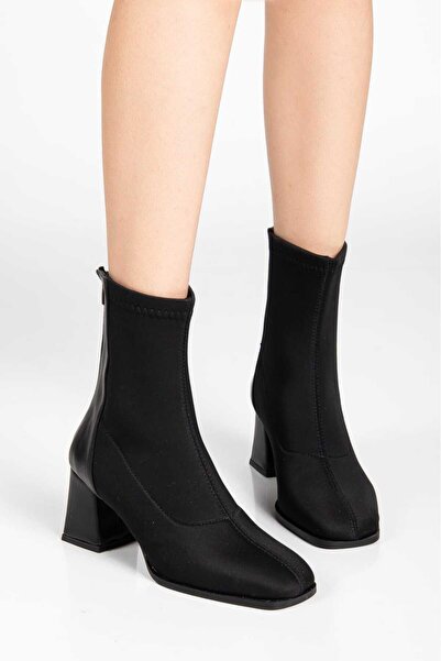 Elegant steps Ci̇lt Women's Thick Square Toe Heeled Zippered Socks Short Boots