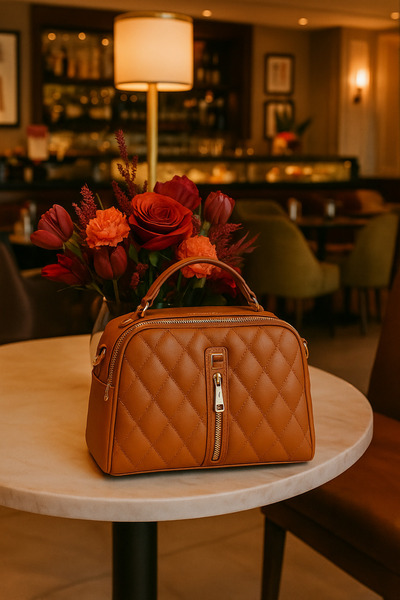 ESTUTE Luxury Quilted Leather Shoulder Bag – Stylish Model with Metal Detailing