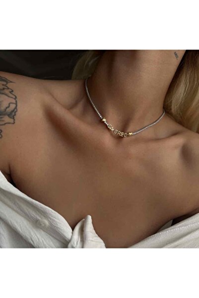 CSTRADA GÜMÜŞ KOLYE - Su yolu tasarım isim-kelime choker kolye