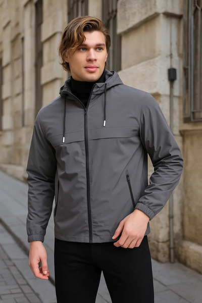 comstar Men's Lined Hooded Smoked Windbreaker & Raincoat