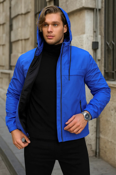 comstar Men's Lined Hooded Blue Windbreaker & Raincoat