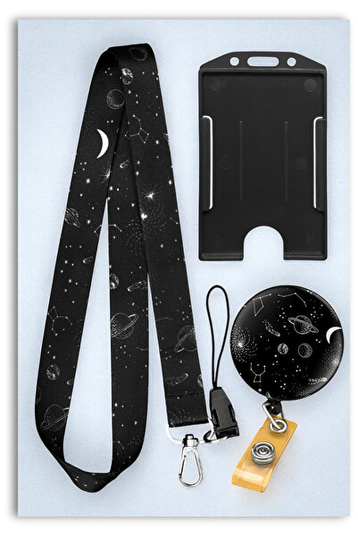 Mia Aurora Kozmik Evren Siyah Galaksi Ay Yıldız Boyun Askı İpi Yoyo Dikey Kar...