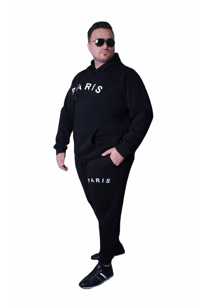 MocGrande Men's Large Size 3 Thread Tracksuit Set Paris Tk25609 Black