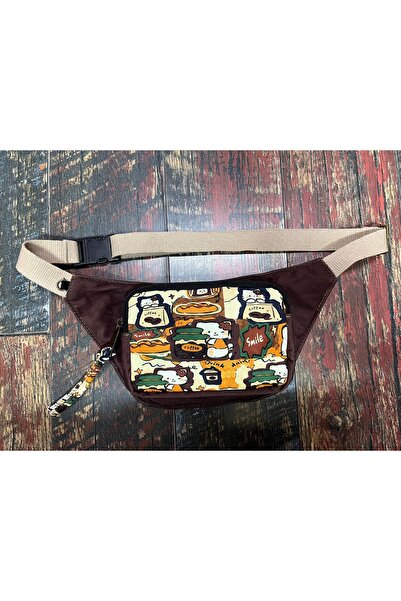 Street Bag Ethnic Authentic Cat Kitty Patterned Daily Travel Waist Bag Multi-Pocket Water Resistant Waterproof