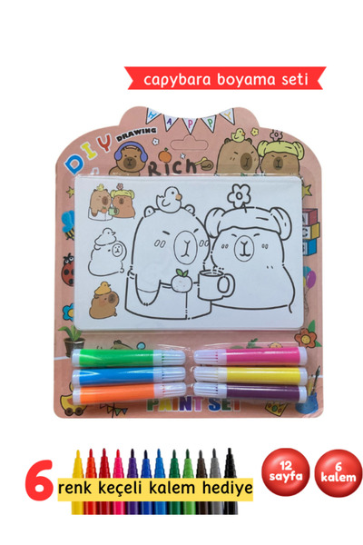 Pembe Yayınevi Capybara Boyama Seti - Çocuklar İçin Boyama Kartları