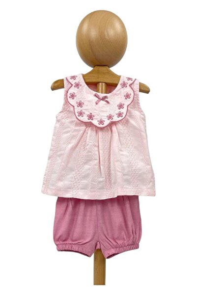 Dumledo Pink Collar Detailed Shirt and Shorts 2-Piece Bottom&Top Baby Girl Set