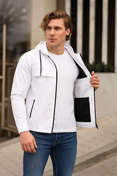comstar Men's Lined Hooded White Windbreaker & Raincoat