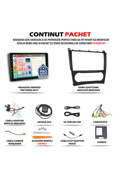 MaxTech Navigatie Mercedes C-Class W204 (2007-2014) dedicata, 6 GB Ram 128 GB Rom OctaCore, Carplay