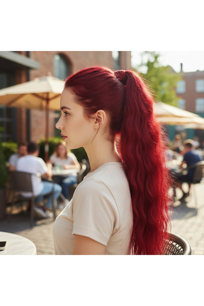 Generic Brand Rubber Buckle Ponytail Watercolor / Red