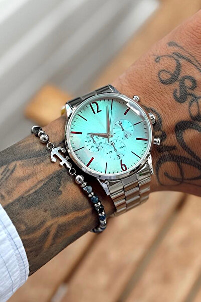 Fjellor Renkli Camlı, Gümüş Metal Kordonlu, Kronograf Göstergeli Erkek Kol Saati