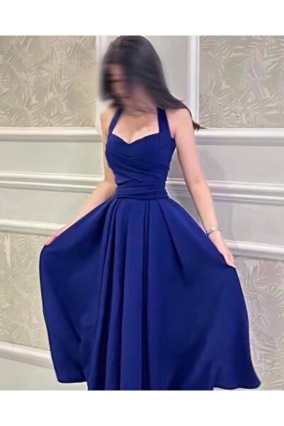 JOUNGIER Elegant navy blue midi dress