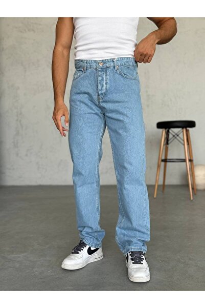 Gambocci Men's Baggy Wide Fit Long Wide High Waist Jeans