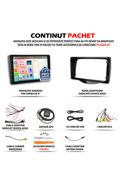 MaxTech Navigatie Toyota Aygo/Peugeot 108/Citroen C1 (2014-2022) dedicata, 6 GB Ram 128 GB Rom OctaCore