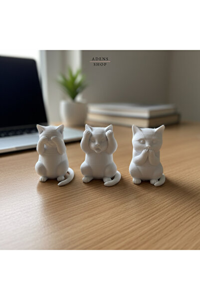 HNR34 Dekoratif 3 Bilge Kedi; Görmedim, Duymadım, Bilmiyorum (3 Maymun)
