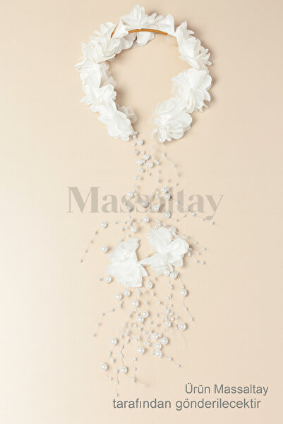 Massaltay Λευκή κορώνα εγκυμοσύνης και νυφική ​​τιάρα με λεπτομέρειες από πέρ...