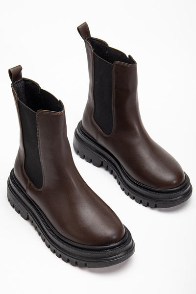 AYAKKABI MEET Дамски ботуши с дебела подметка, еластична странична лента и небрежен дизайн