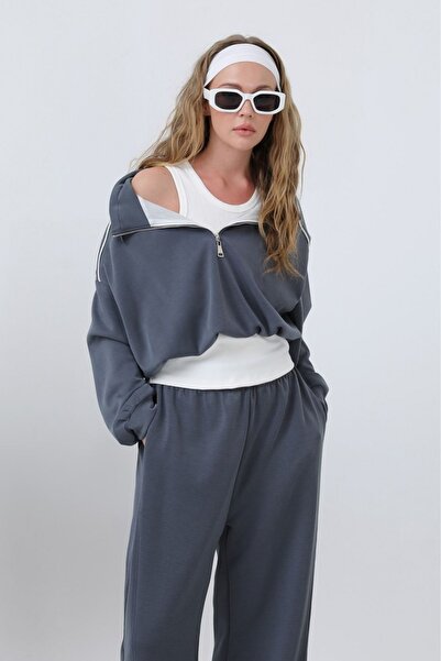 Byelmira Women's Garnished Double Modal Set Metallic Blue