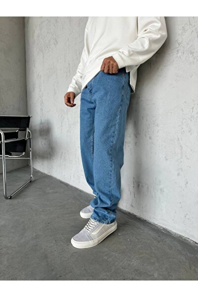 Gambocci Men's Baggy Wide Fit Long Wide High Waist Jeans