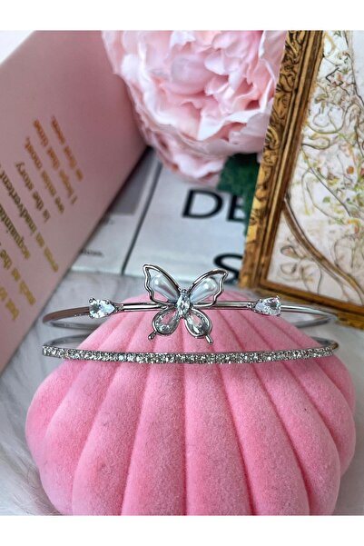 perry accessories beyaz incili kelebek bileklik vıp çelik kelepçe bileklik ke...