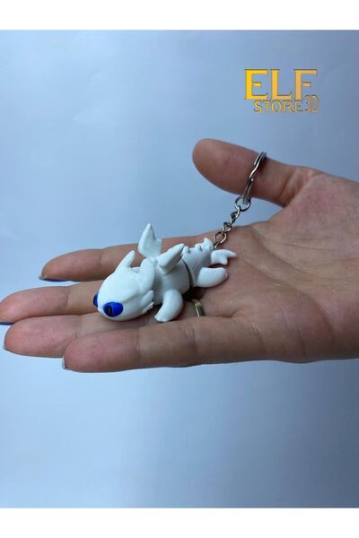 Gecenin Öfkesi (Dişsiz) Light Fury Şirin Anahtarlık – Beyaz, Dayanıklı ve Doğa Dostu Plastik