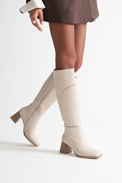 Zerenyus Elux Premium Women's Heeled Beige Boots