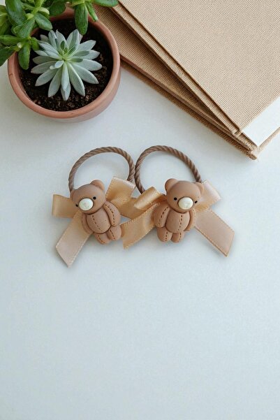 Lynare Cute Teddy Bear Detailed Double Rubber Hair Clip Set