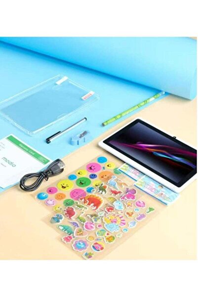 Modio جهاز لوحي للأطفال M1، شاشة 7 بوصة عالية الدقة، كاميرا مزدوجة، 128 جيجابايت، واي فاي 5G، بطارية 3000 مللي أمبير/ساعة، أحمر