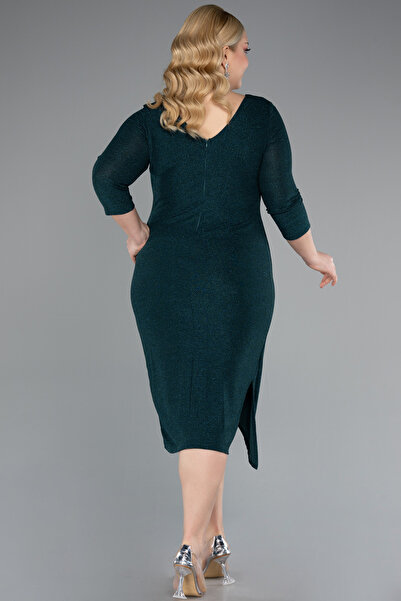 Efelif Capri Sleeve Midi Glitter Plus Size Party Dress Abk39922